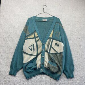 Vintage INXS Button Up Cardigan Blue Grandpa Old money Geo Mens L Canada Made